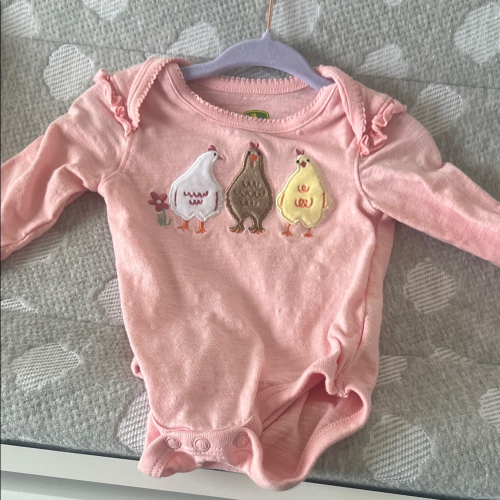 John Deere Pink Bodysuit with Chicken Trio